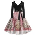 thumbnail image 1 of Women's Casual Fashion V Neck Long Sleeve Christmas Printed Party Vintage Dress for Holiday Events and Retro Style, Perfect for Women's Evening Wear,Pink,5XL, 1 of 6