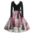 thumbnail image 1 of Women's Casual Fashion V Neck Long Sleeve Christmas Printed Party Vintage Dress for Holiday Events and Retro Style, Perfect for Women's Evening Wear,Pink,XL, 1 of 6