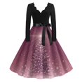 thumbnail image 1 of Women's Casual Fashion V Neck Long Sleeve Christmas Printed Party Vintage Dress for Holiday Events and Retro Style, Perfect for Women's Evening Wear,Purple,S, 1 of 5