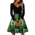 thumbnail image 1 of Women's Casual Fashion V-Neck Long Sleeved Retro Christmas Print Retro Dress, Holiday Print, Audrey Style, Party Wear, Casual Dress, Festive,Fluorescent Green,M, 1 of 7