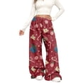 thumbnail image 1 of Women's Casual Fashion Wide-Leg Pants with Christmas Print - Elastic Waist, Loose & Fleece-Lined, Burgundy, Size XXL, 1 of 5