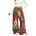 thumbnail image 1 of Women's Casual Fashion Wide-Leg Pants with Christmas Print - Elastic Waist, Loose & Plush-Lined, Army Green, Size L, 1 of 4