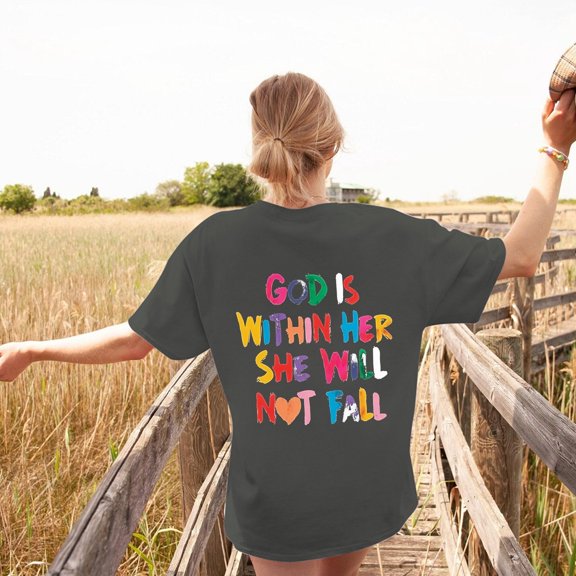 Women's Casual And Fashionable Colorful Interesting Letter Print Crew Neck Long Oversized T Shirt Women's Loose Fit Tees Dry Tee Shirts Women Stretch Shirt Juniors Graphic Tops Casual Shirts Women