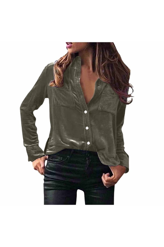 Women's Casual Fashionable Loose Velvet Solid Lapel Button Shirt Jacket With Pocket Split Hem Functional Side Pockets Easy Movement Split Hem Design Office Casual Wear Warm Layer