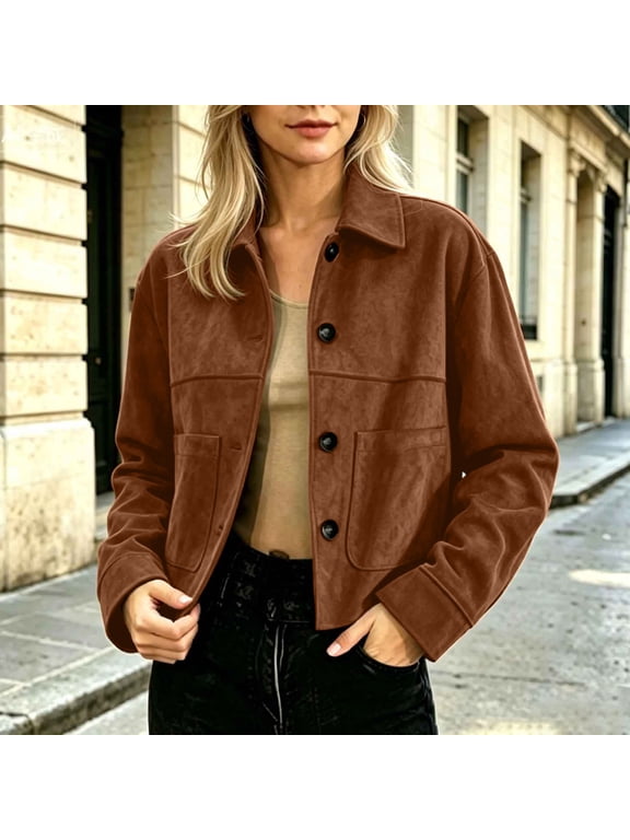 Women's Casual Faux Leather Jacket Long Sleeve Open Front Cardigan Coat | Soft Polyester Moto Style Short Outerwear for Street Wear, Date Night