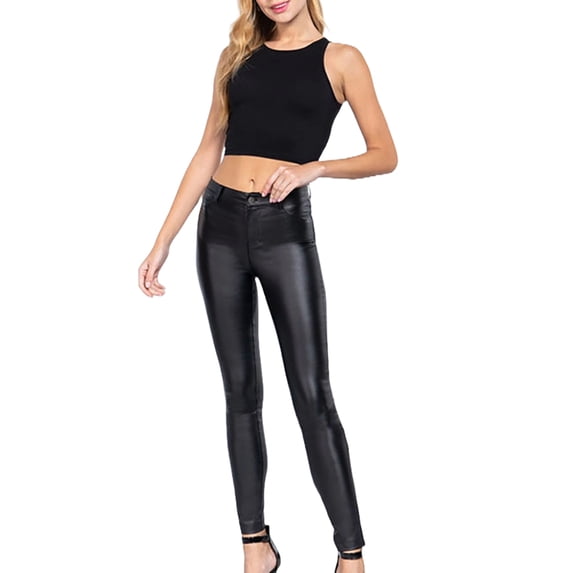 Women's Casual Faux Leather PU Coated Long Pants