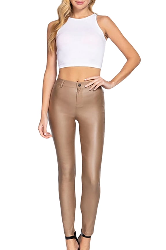 Women's Casual Faux Leather PU Coated Long Pants