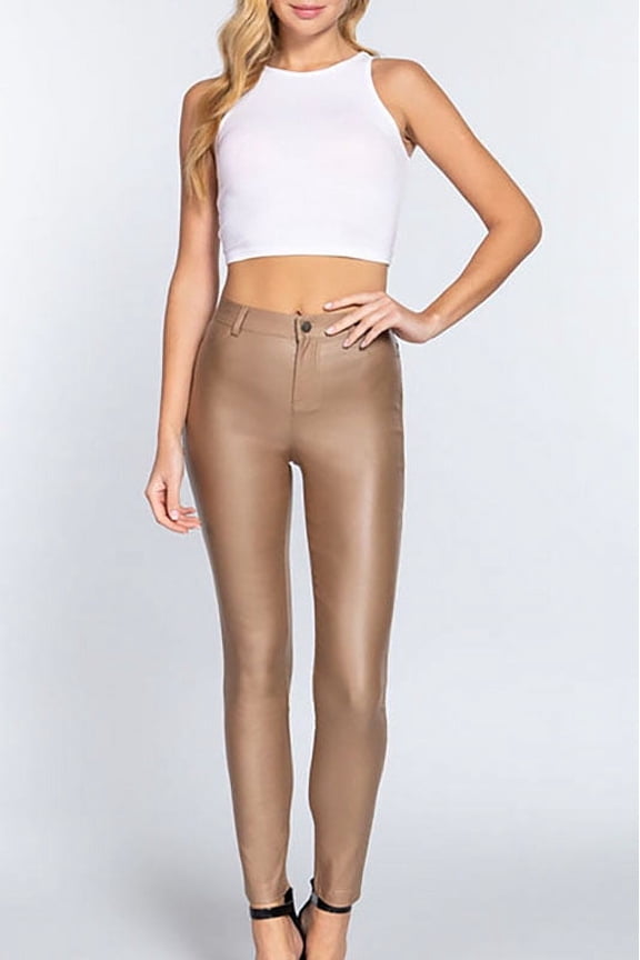 Women's Casual Faux Leather PU Coated Long Pants