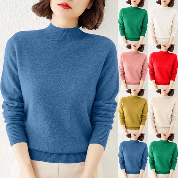 Women's Casual Fit Long Sleeve Mock Neck Solid Color Blouses Sweater Top Comfy Cozy Soft Knit For Work Office Casual Daily Wear | CSEONE,Pink M