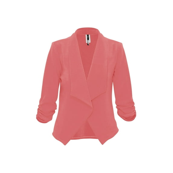 Women's Casual Fitted Blazer Draped Open Front with Ruched 3/4 Sleeves (S-3XL)
