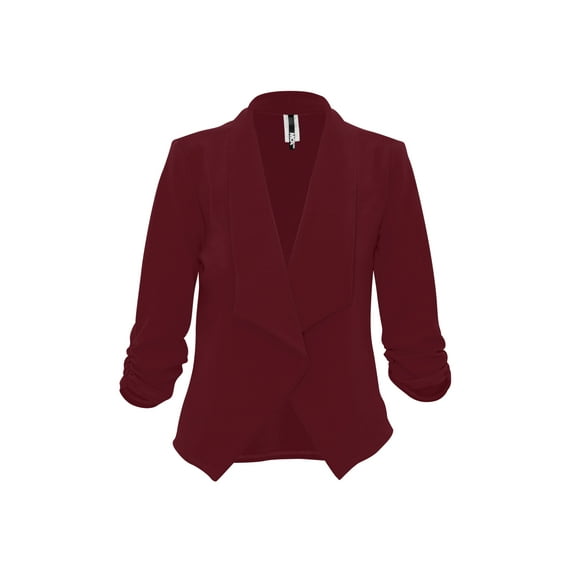 Women's Casual Fitted Blazer Draped Open Front with Ruched 3/4 Sleeves (S-3XL)