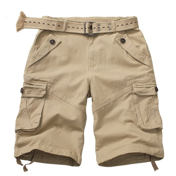 Women's Casual Fitted Multi-Pockets Twill Bermuda Cargo Shorts(No Belt),Khaki 2