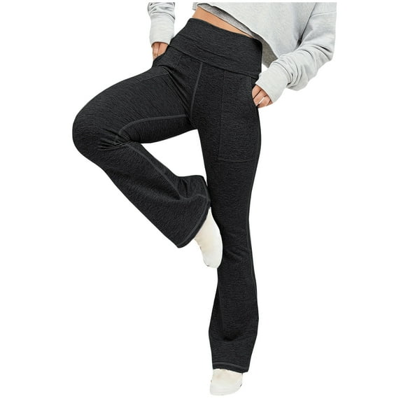 Women's Casual Flare Trousers Solid Elastic Waist Pocket Pants Stretchy Stylish Pants Long Yoga Pants With Pocket