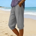 thumbnail image 1 of Women's Casual Flared Leg Denim-Style Pants with Elastic Waistband and Pockets, 1 of 5