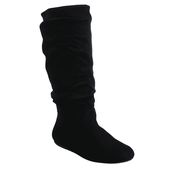 Women's Casual Flat Heel Pull Up Slip On Wide Calf Knee High Mid-Calf Boots Shoes ( Black, 10)