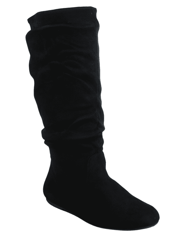 Women's Casual Flat Heel Pull Up Slip On Wide Calf Knee High Mid-Calf Boots Shoes ( Black, 7)