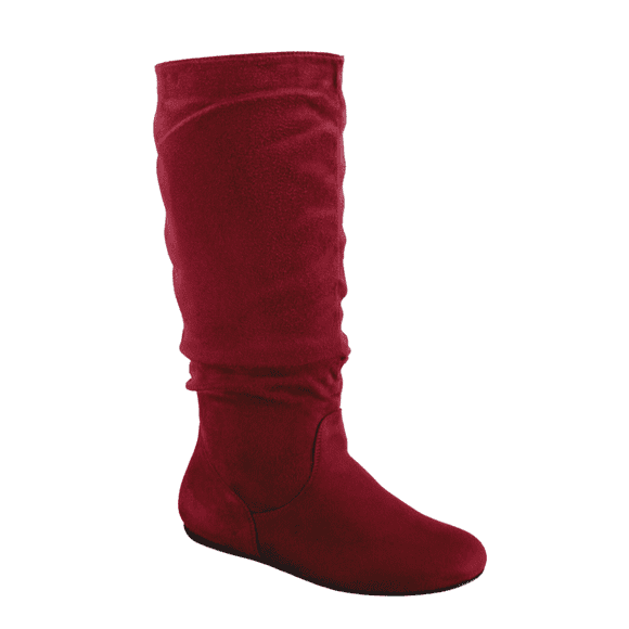 Women's Casual Flat Heel Pull Up Slip On Wide Calf Knee High Mid-Calf Boots Shoes ( Burgundy, 8.5)