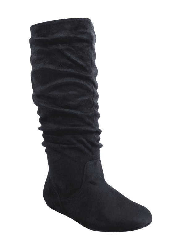 Women's Casual Flat Heel Pull Up Slip On Wide Calf Knee High Mid-Calf Boots Shoes ( Gray, 8)