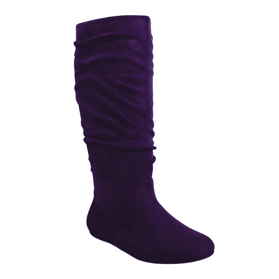 Women's Casual Flat Heel Pull Up Slip On Wide Calf Knee High Mid-Calf Boots Shoes ( Purple, 7.5)