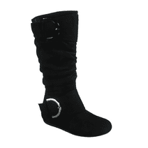 Women's Casual Flat Heel Side Zip Wide Calf Knee High Mid-Calf Boots Shoes ( Black, 10)