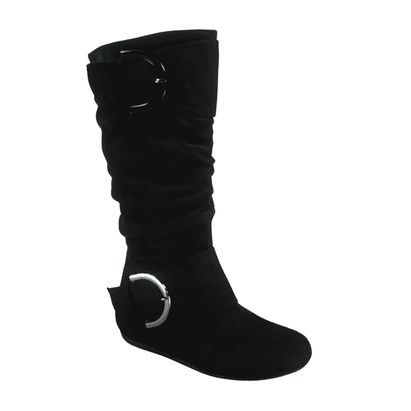 Toozon Women's Boots Wide Calf Flat Heel Knee High Side Zip Faux Suede Black, 11