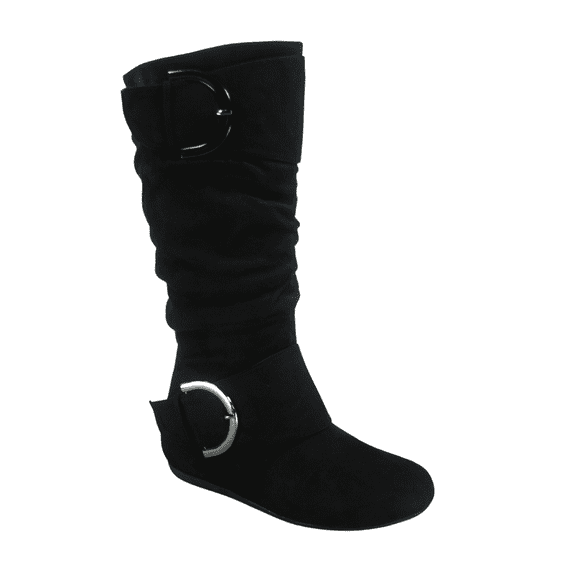 Women's Casual Flat Heel Side Zip Wide Calf Knee High Mid-Calf Boots Shoes ( Black, 7)