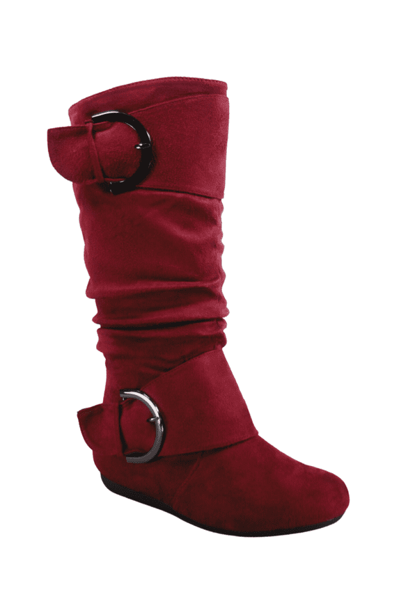 Women's Casual Flat Heel Side Zip Wide Calf Knee High Mid-Calf Boots Shoes ( Burgundy, 10)