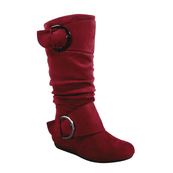 Women's Casual Flat Heel Side Zip Wide Calf Knee High Mid-Calf Boots Shoes ( Burgundy, 11)