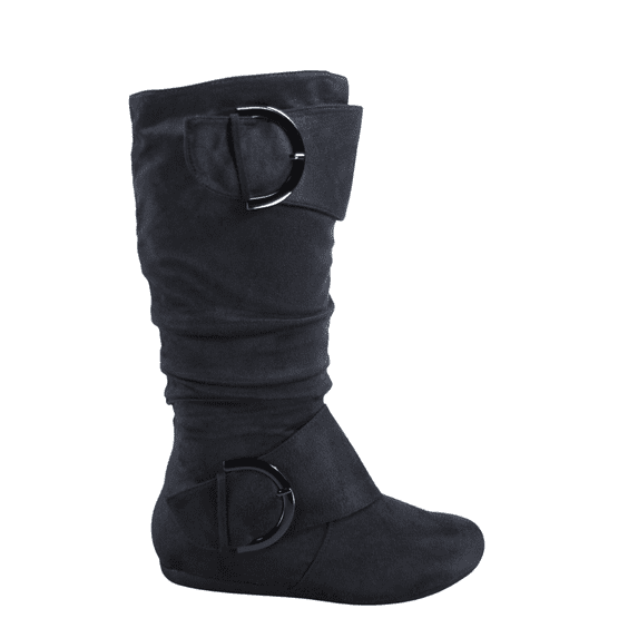 Women's Casual Flat Heel Side Zip Wide Calf Knee High Mid-Calf Boots Shoes ( Gray, 7.5)