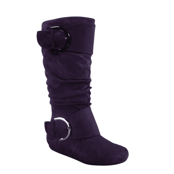 Women's Casual Flat Heel Side Zip Wide Calf Knee High Mid-Calf Boots Shoes ( Purple, 7.5)