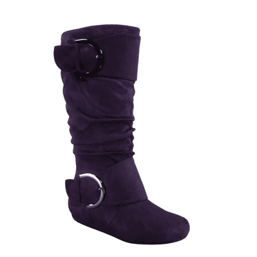 Women's Casual Flat Heel Side Zip Wide Calf Knee High Mid-Calf Boots Shoes ( Purple, 9)