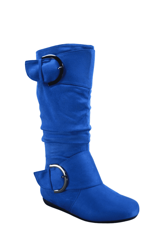 Women's Casual Flat Heel Side Zip Wide Calf Knee High Mid-Calf Boots Shoes ( Royal Blue, 10)