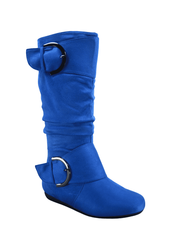 Women's Casual Flat Heel Side Zip Wide Calf Knee High Mid-Calf Boots Shoes ( Royal Blue, 10)