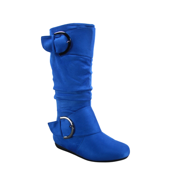 Women's Casual Flat Heel Side Zip Wide Calf Knee High Mid-Calf Boots Shoes ( Royal Blue, 5)