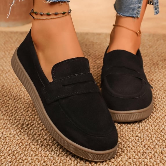 Women's Casual Flat Loafers, Comfortable Slip-On Shoes with Cushioned Insole, Solid Color Flats for Office Work and Daily Walking