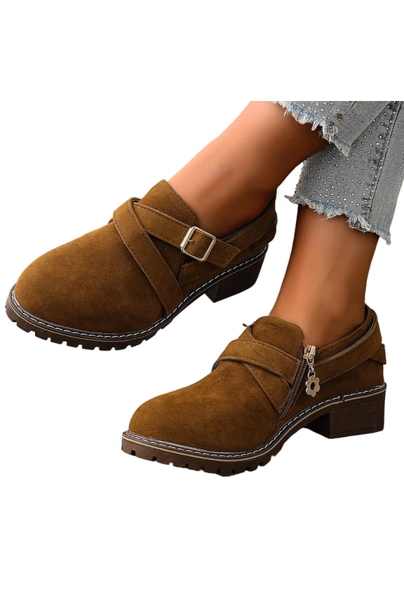 Women's Casual Flat Oxford Shoes Suede Round Toe Comfort Low Heel Zipper Walking Oxfords Loafers Coffee 40