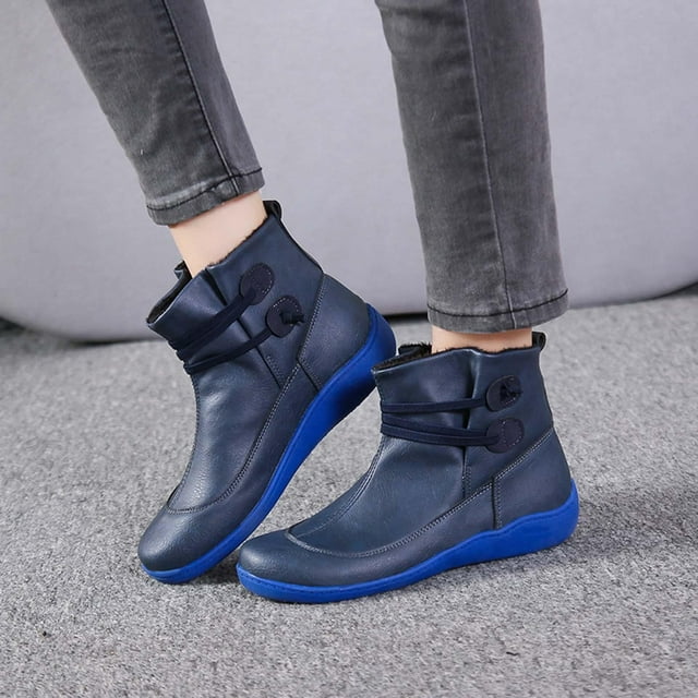 Women's Casual Flat Retro Lace-up Boots Side Zipper Round Toe Shoes ...