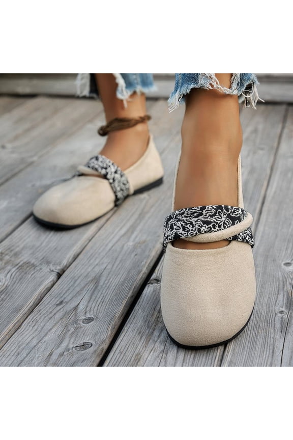 Women's Casual Flat Shoes, Lightweight Round Toe Double Strap Slip on Shoes for All-Day Comfort, Trendy Plus Size Footwear for Home and Daily Walks