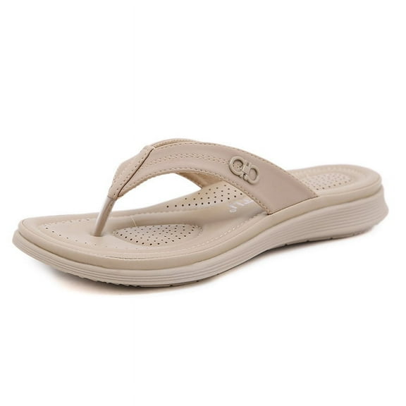 Women's Casual Flat Thong Sandals - Metal Detail Soft Sole Summer Slides - Plus Size Available