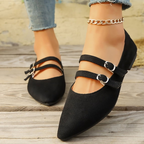 Women's Casual Flats, Breathable Pointed Toe Double Strap Flat Shoes for Women, Comfortable Everyday Footwear for Office Work Commute Shopping and Weekend Outings