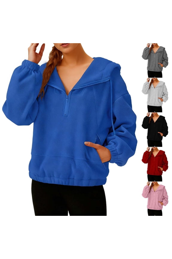 Women's Casual Fleece Hooded Zipper Top Pullover Jacket Short Style Side Zipper Hat Rope Detail Solid Color Warm Winter Fashion | TOPLIU, Black L