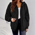 thumbnail image 1 of Women's Casual Fleece Jacket, Full Zip Fuzzy Hooded Jacket, Soft Plush Outerwear, Oversized Winter Coat, Long Sleeve Casual Coat, Warm Loungewear, Pocket Detail Jacket Black M, 1 of 8