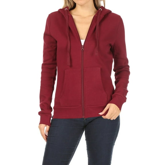 Women's Soft Fleece Zip-Up Hoodie – Solid Long Sleeve Jacket with Pockets