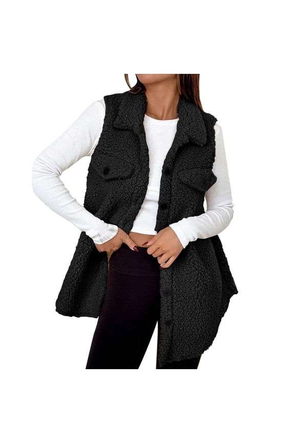 Women's Casual Fleece Vest Casual Cozy Sleeveless Cardigan Button Down Warm Waistcoat Outerwear with Pockets