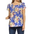 thumbnail image 1 of Women's Casual Floral Print Pleated Front Petal Cap Sleeve Round Neck Tee Blouse Top, 1 of 6