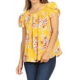 thumbnail image 1 of Women's Casual Floral Print Pleated Front Petal Cap Sleeve Round Neck Tee Blouse Top, 1 of 6