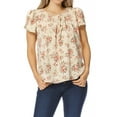 thumbnail image 1 of Women's Casual Floral Print Pleated Front Petal Cap Sleeve Round Neck Tee Blouse Top, 1 of 6