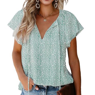 Floral Print V-Neck Cap Sleeve Casual Summer Blouse main image 1
