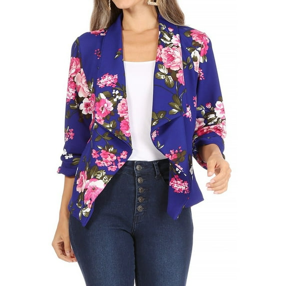 Women's Casual Floral Print Waist Length Fitted Style Blazer Jacket