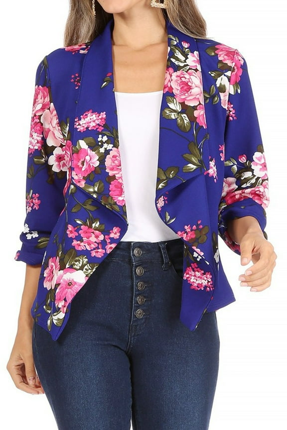 Women's Casual Floral Print Waist Length Fitted Style Blazer Jacket